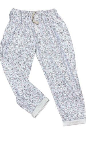 Pantalone in cotone a fiorellini con risvolto in pizzo san gallo