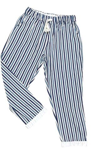 Pantalone in cotone doppia riga con risvolto in pizzo san gallo